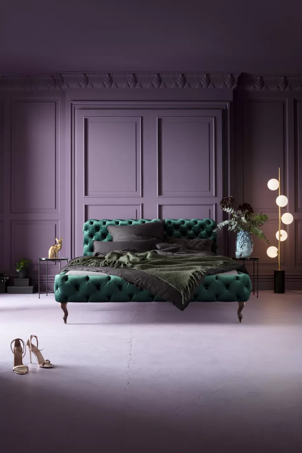 KARE Design Bed Desire Fluweel Groen 160x200cm Clearance