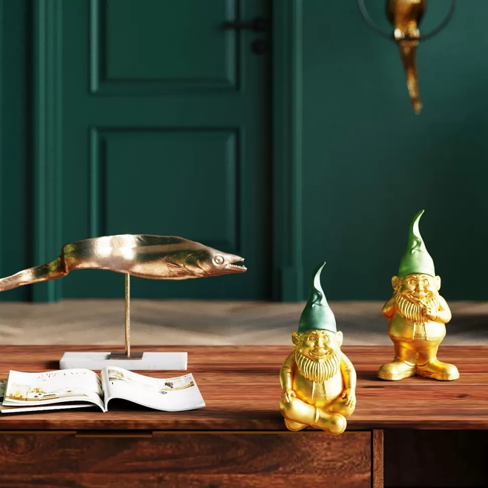 KARE Design Decofiguur Dwerg Zittend Goud Groen 19cm Sale