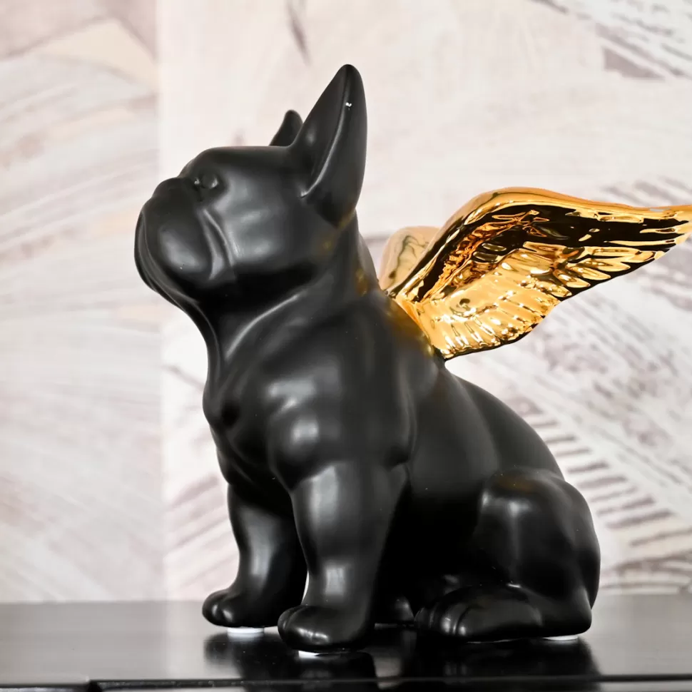 KARE Design Decofiguur Sitting Angel Dog Goud-Zwart Best