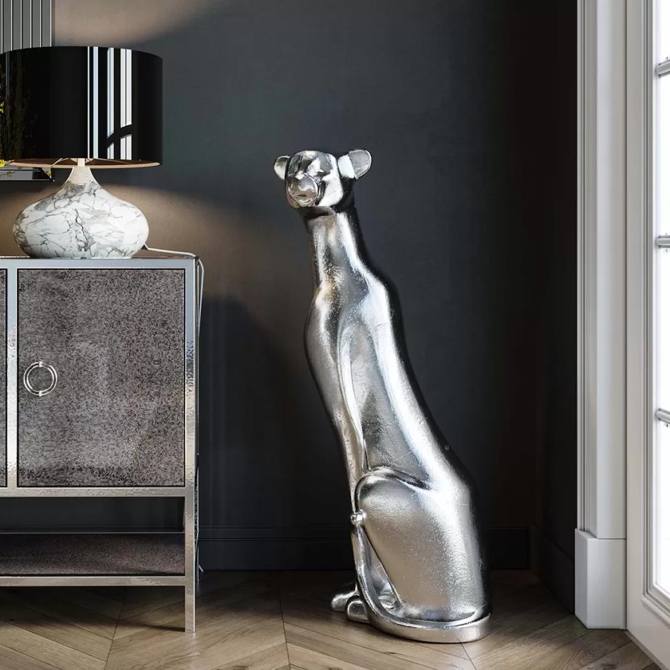 KARE Design Decofiguur Sitting Leopard Silver 150cm Fashion