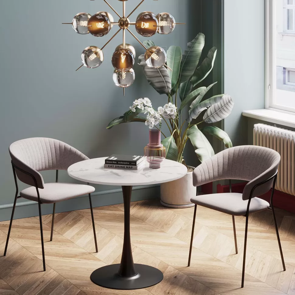 KARE Design Eettafel Schickeria Marble White Black 80cm Sale