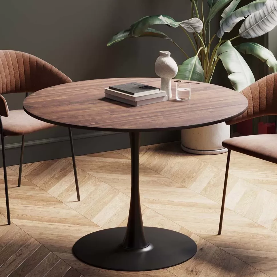 KARE Design Eettafel Schickeria Walnut Print Black Ø110cm Store