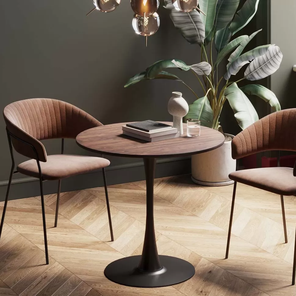 KARE Design Eettafel Schickeria Walnut Print Black Ø80cm Best Sale