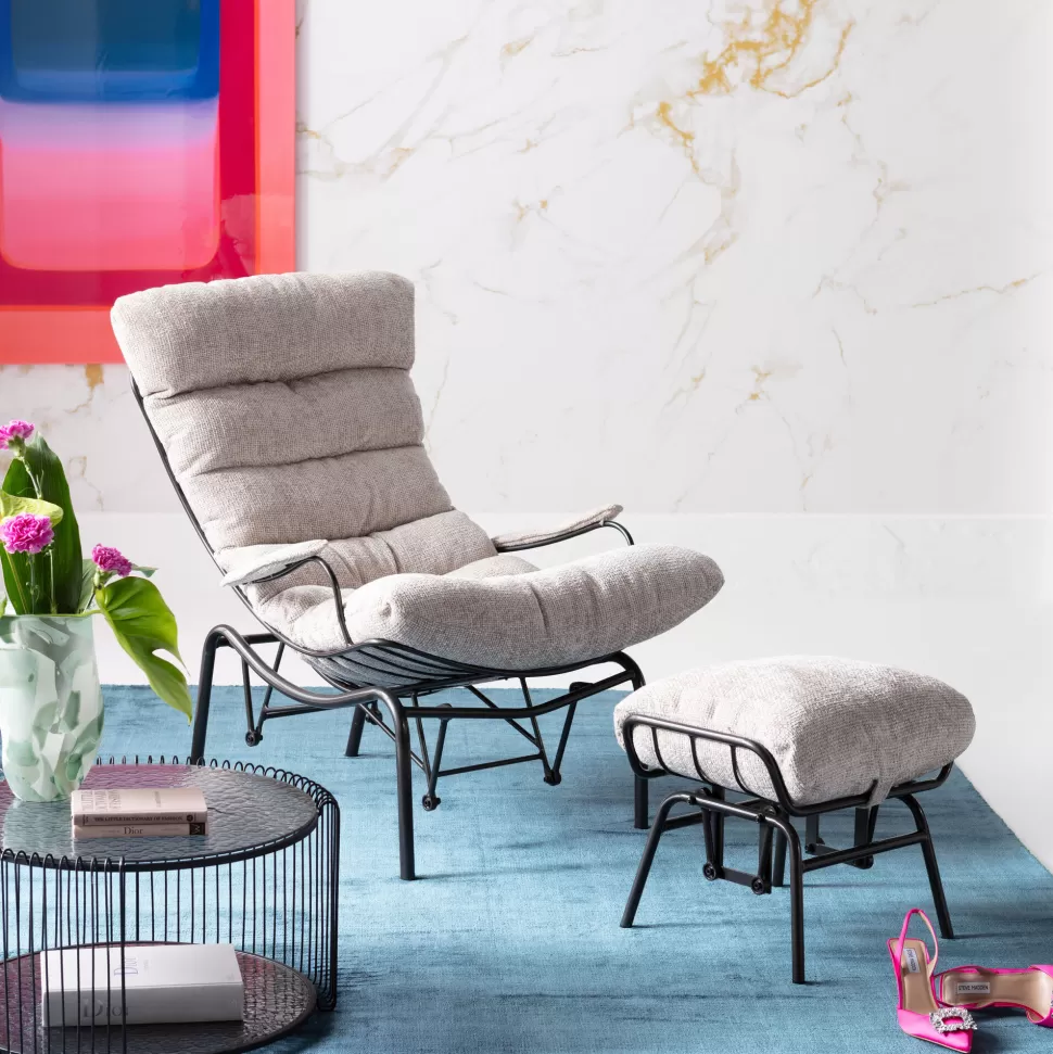 KARE Design Fauteuil + Hocker Vienna Swing Beige New