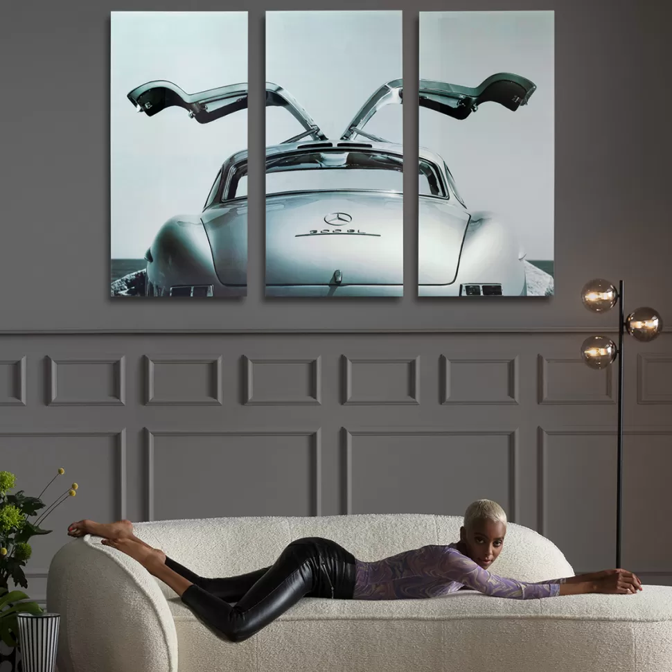KARE Design Glasschilderij Drieluik Oldtimer Zwart 240x160cm Store