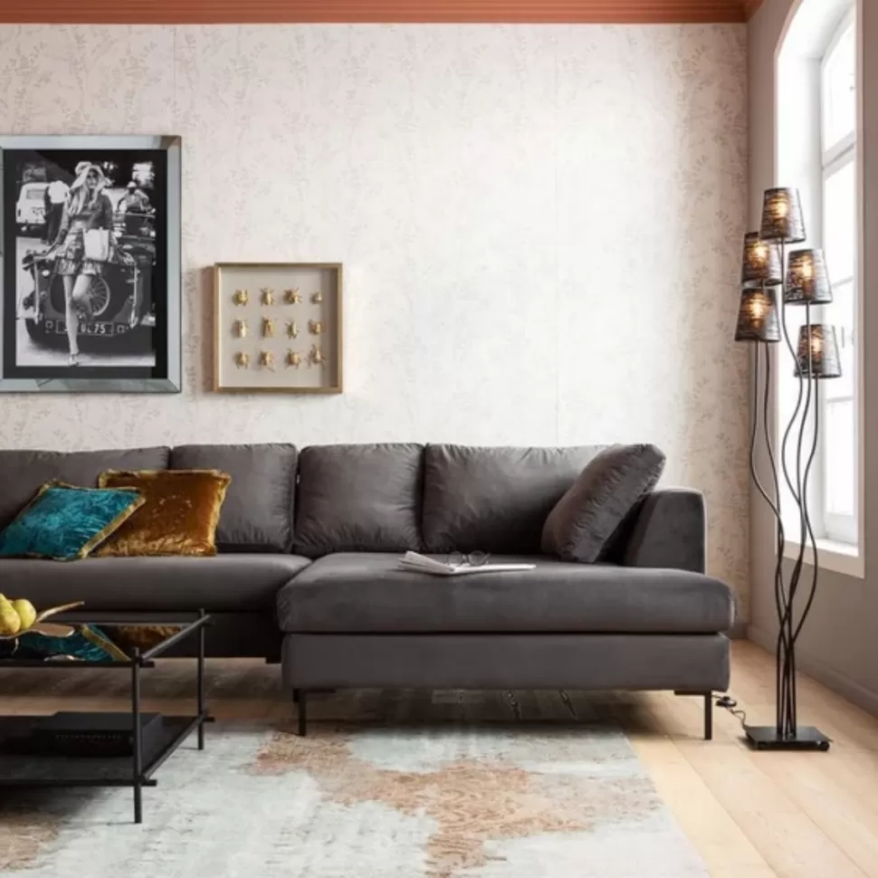 KARE Design Hoekbank Gianni Fluweel Grijs Rechts Zwart Store