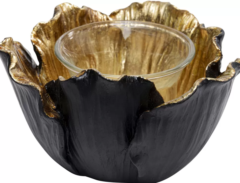 KARE Design Theelichthouder Flower Bloom Zwart Goud Ø10cm Best Sale