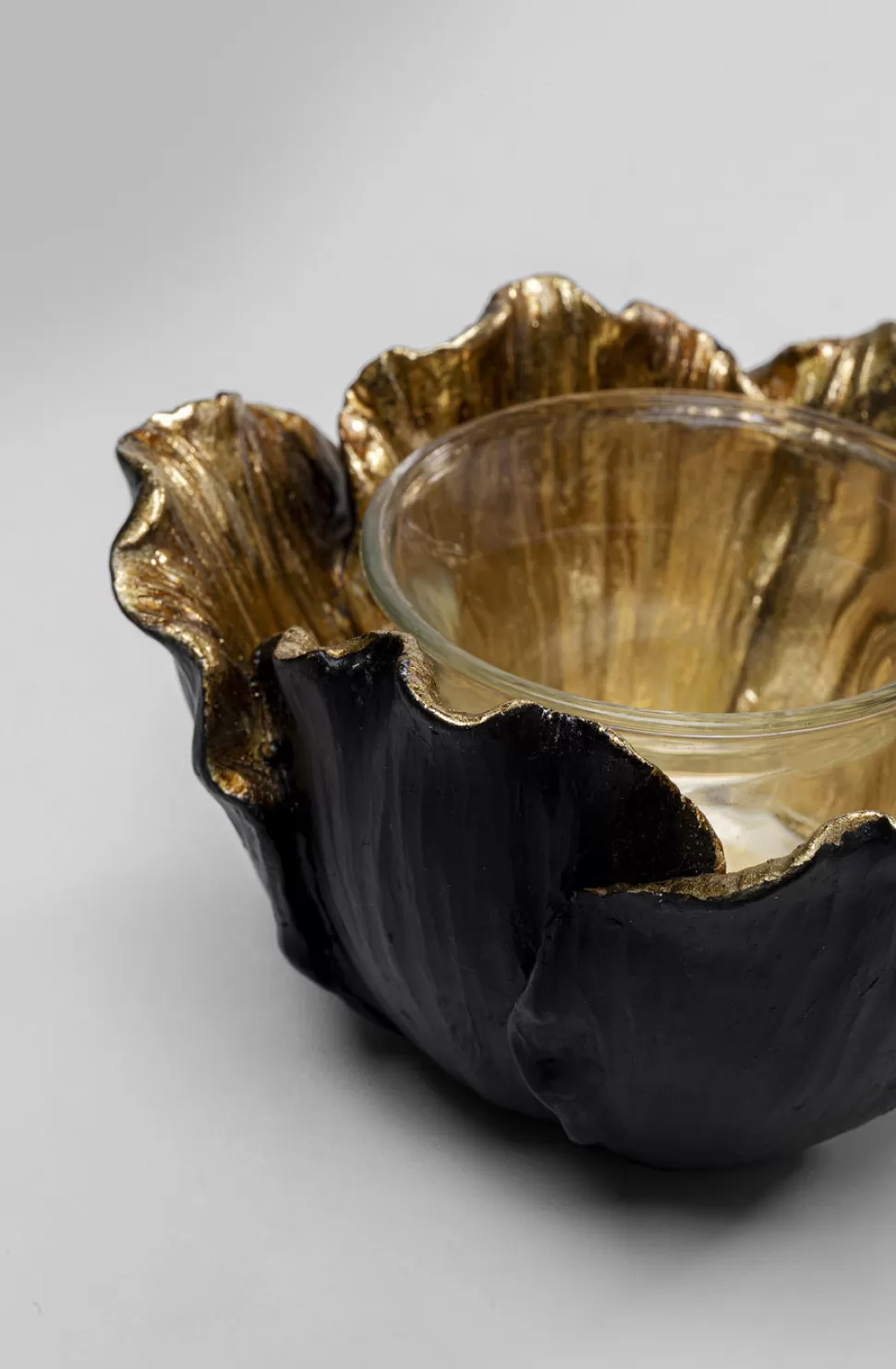 KARE Design Theelichthouder Flower Bloom Zwart Goud Ø10cm Best Sale